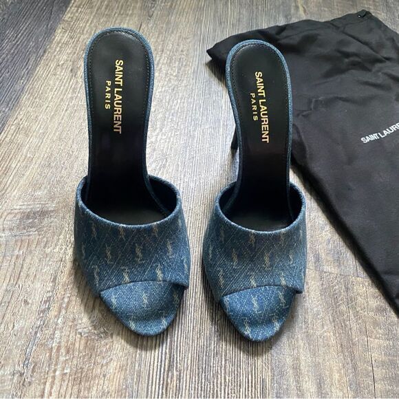 [YSL] logo denim mules RARE BNIB - Picture 10 of 11